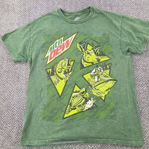 Mountain Dew Green Graphic T-Shirt Mens Med. Hunting Fishing Jet Ski Snowmobile